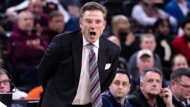 head coach Rick Pitino screams
